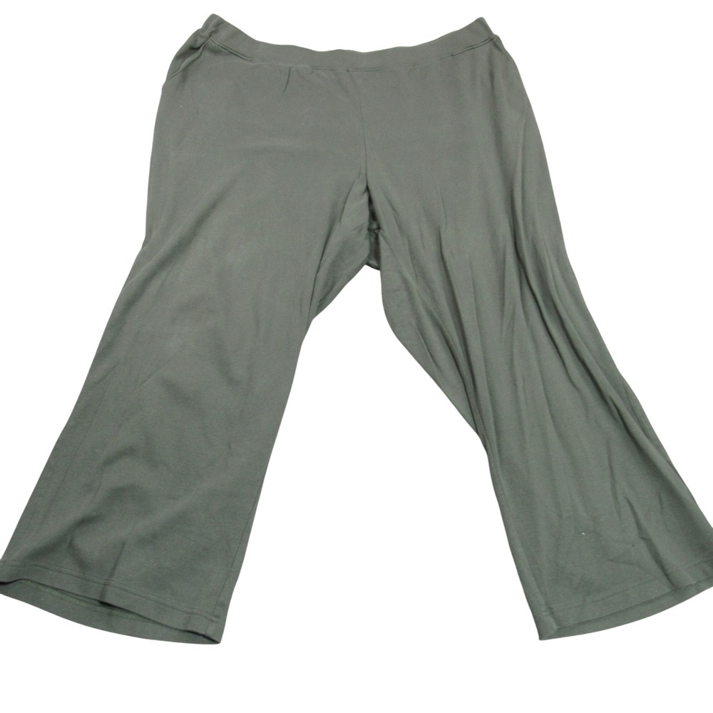 Basic Editions Woman Olive Green Knit Cropped Wide Leg Pants Plus Size 3X Pocket